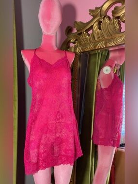 Victoria's Secret Hot Pink Lace Chemise Slip